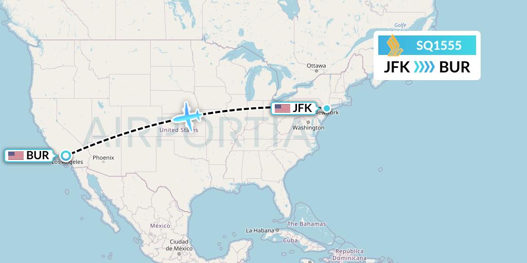 SQ1555 Singapore Airlines Flight Map: New York to Burbank