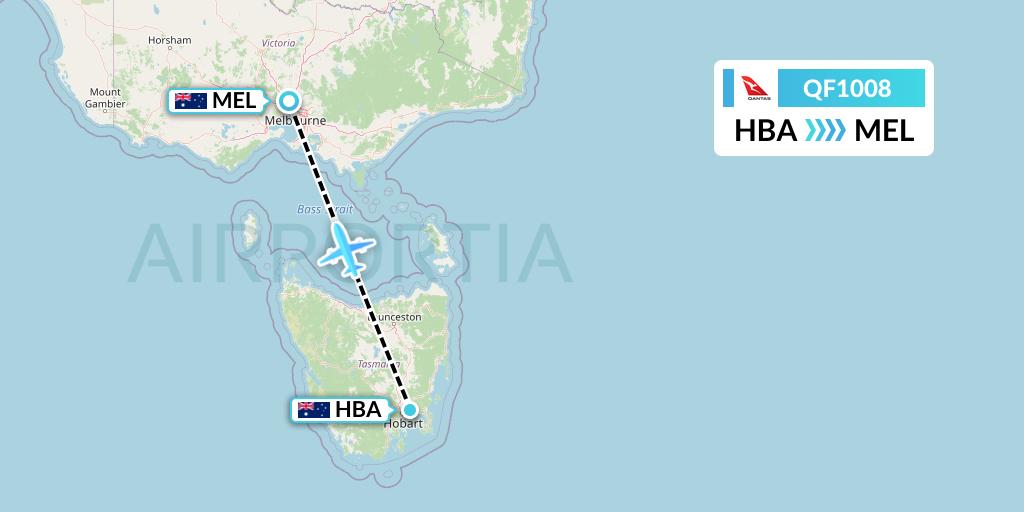 QF1008 Qantas Flight Map: Hobart to Melbourne