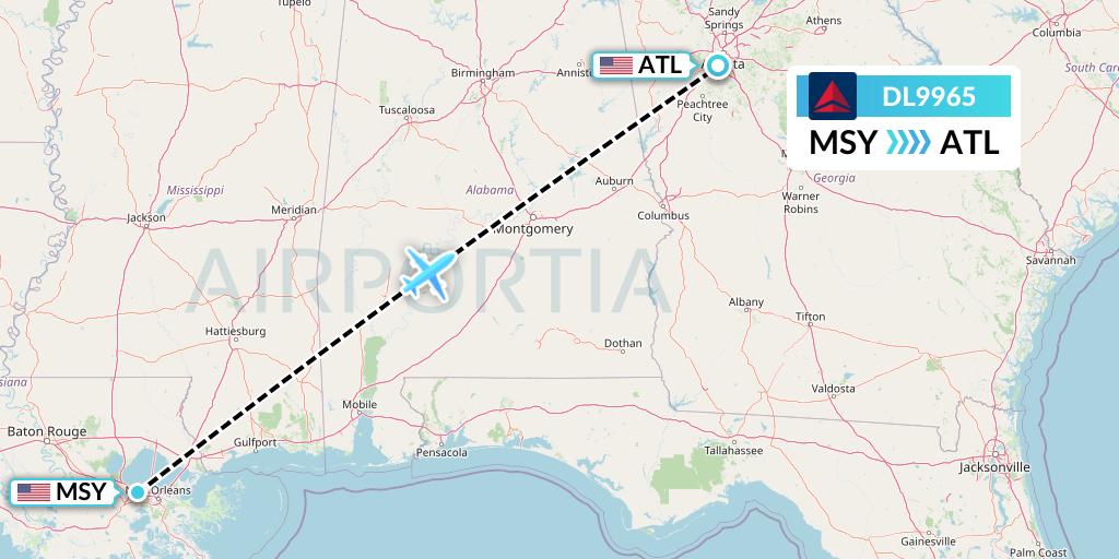 DL9965 Delta Air Lines Flight Map: New Orleans to Atlanta
