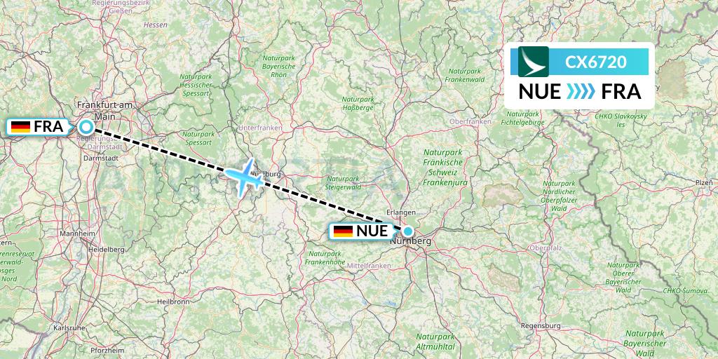 CX6720 Cathay Pacific Flight Map: Nurnberg to Frankfurt
