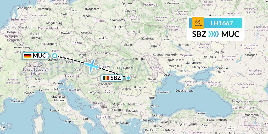 LH1667 Lufthansa Flight Map: Sibiu to Munich