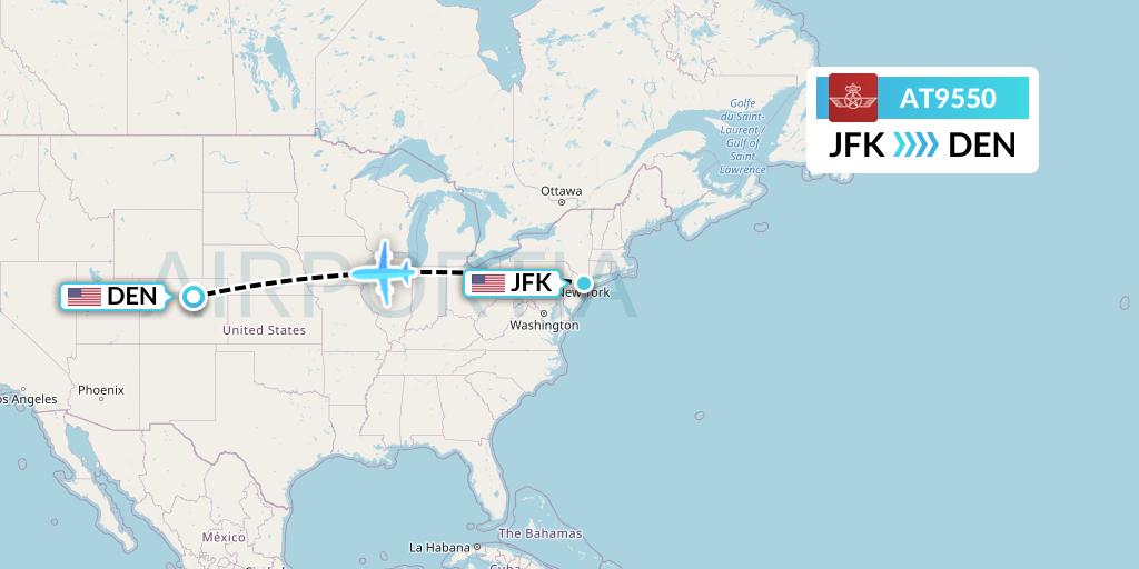 AT9550 Royal Air Maroc Flight Map: New York to Denver