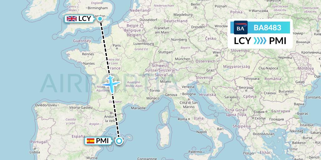 BA8483 British Airways Flight Map: London to Palma de Mallorca