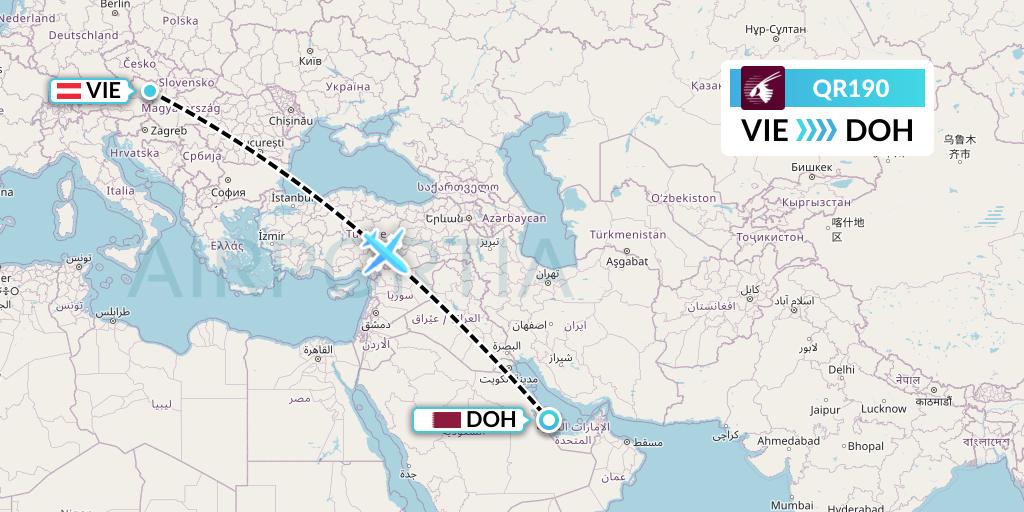 QR190 Qatar Airways Flight Map: Vienna to Doha