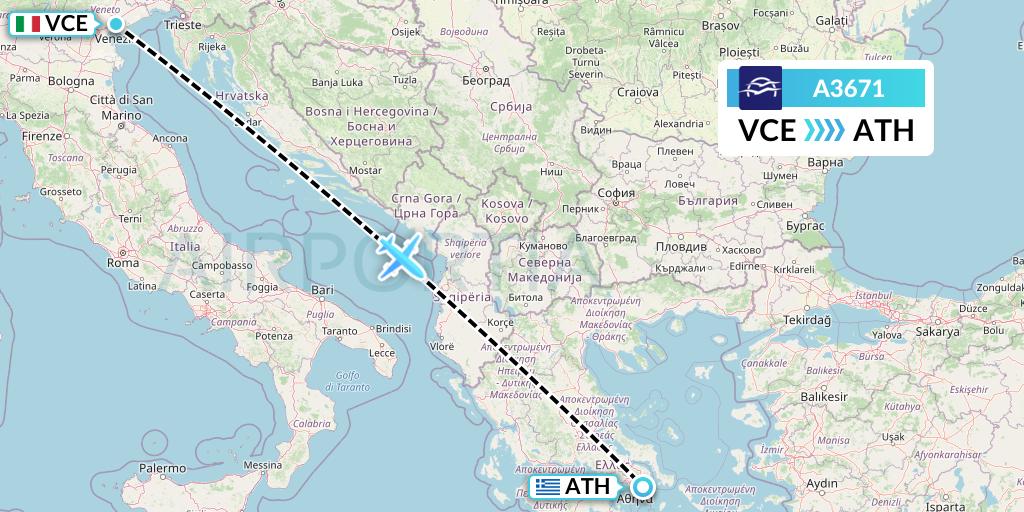 A3671 Flight Status Aegean Airlines Venice to Athens (AEE671)