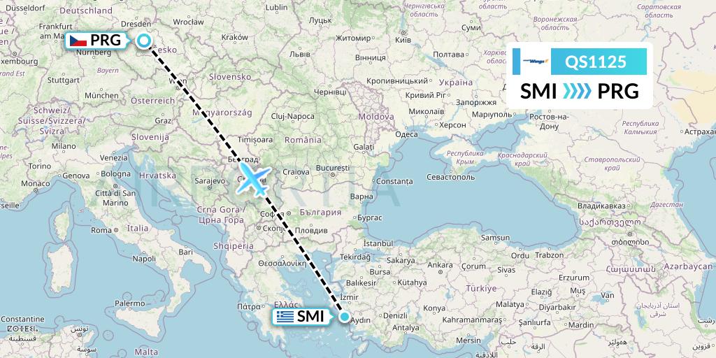 QS1125 Smartwings Flight Map: Samos to Prague