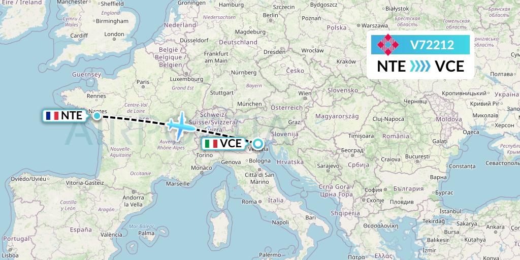 V72212 Volotea Flight Map: Nantes to Venice
