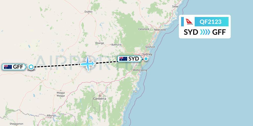 QF2123 Qantas Flight Map: Sydney to Griffith