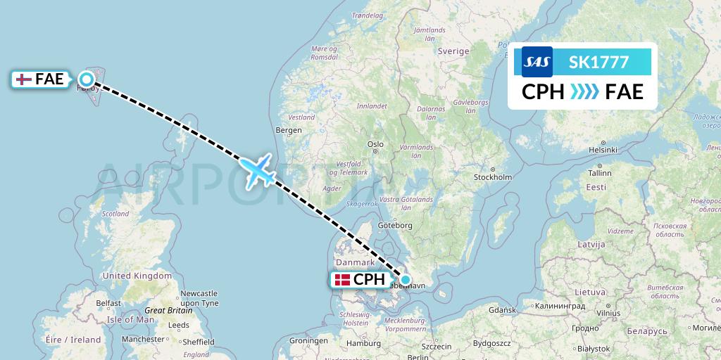 SK1777 SAS Flight Map: Copenhagen to Vagar