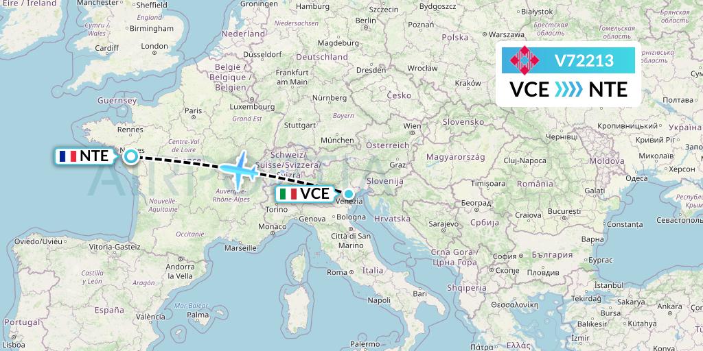 V72213 Volotea Flight Map: Venice to Nantes