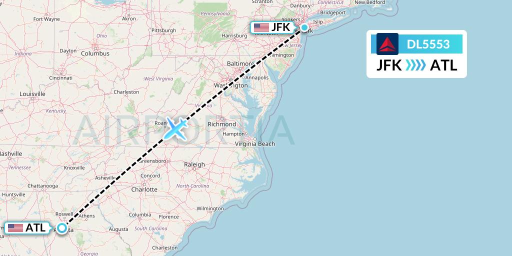 DL5553 Delta Air Lines Flight Map: New York to Atlanta