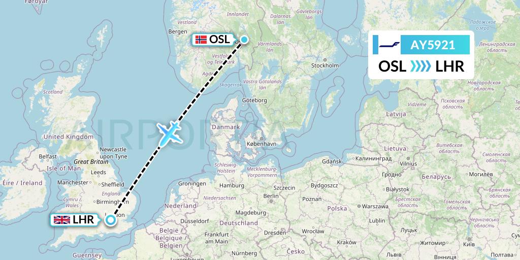 AY5921 Finnair Flight Map: Oslo to London