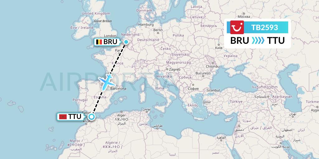 TB2593 TUI fly Belgium Flight Map: Brussels to Tetuan