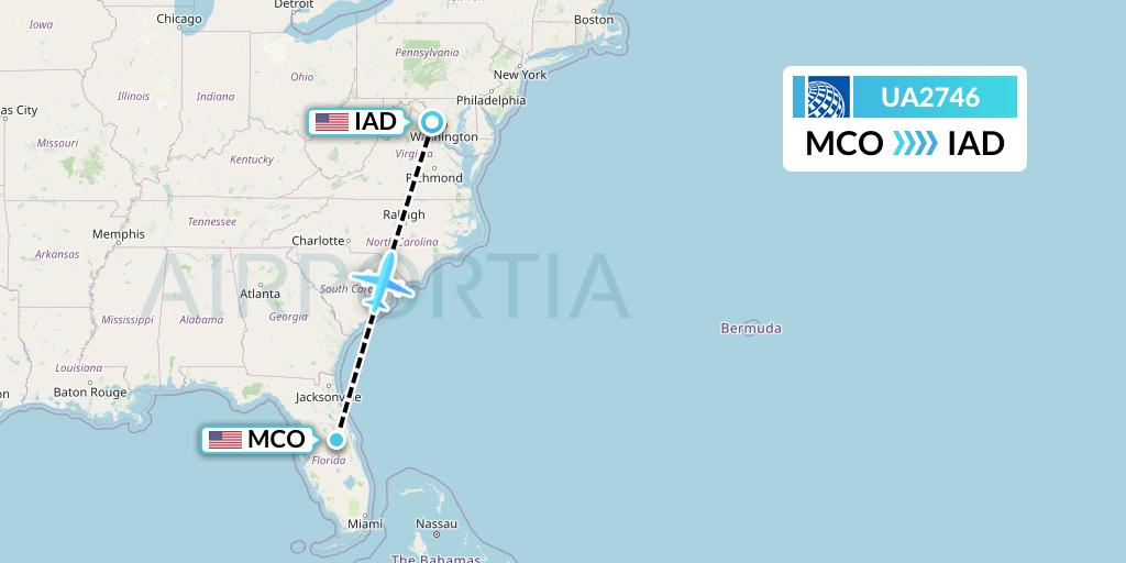 UA2746 United Airlines Flight Map: Orlando to Washington