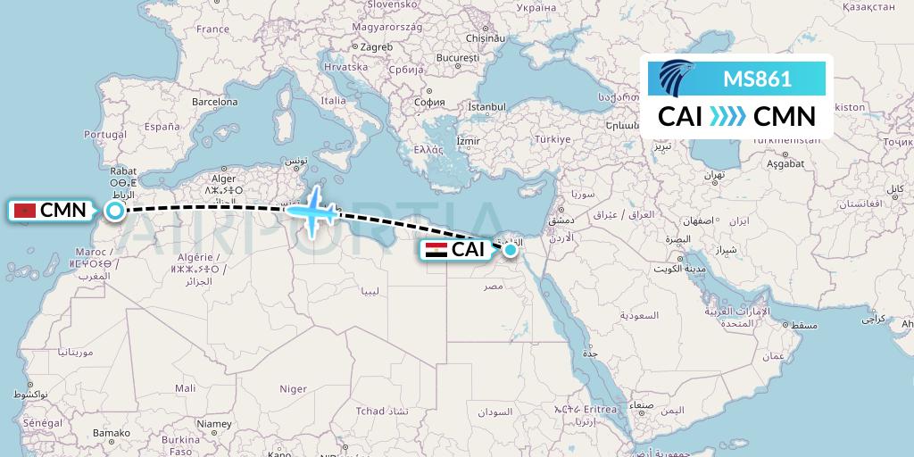 MS861 EgyptAir Flight Map: Cairo to Casablanca
