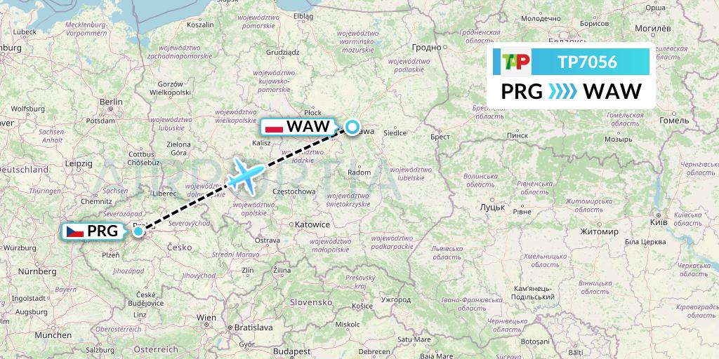 TP7056 TAP Portugal Flight Map: Prague to Warsaw