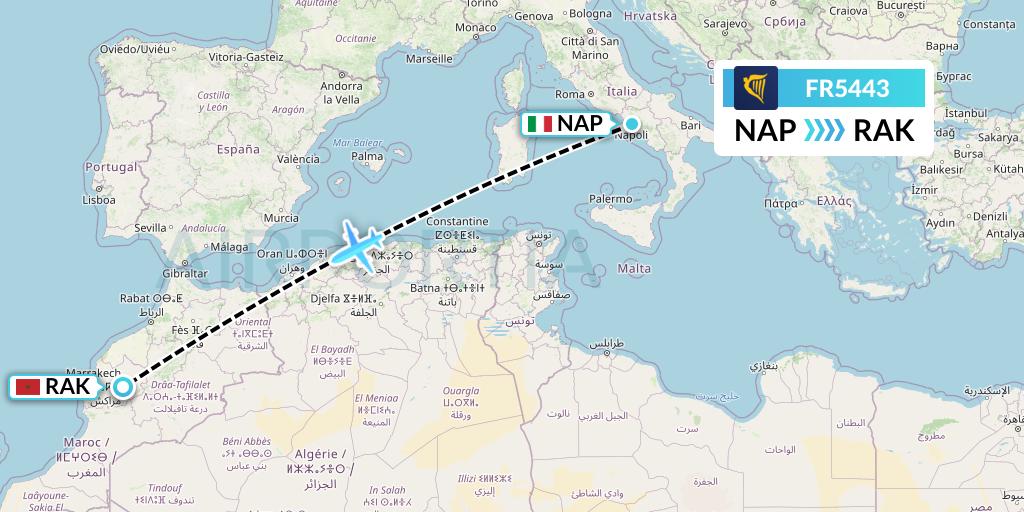 FR5443 Ryanair Flight Map: Naples to Marrakesh 