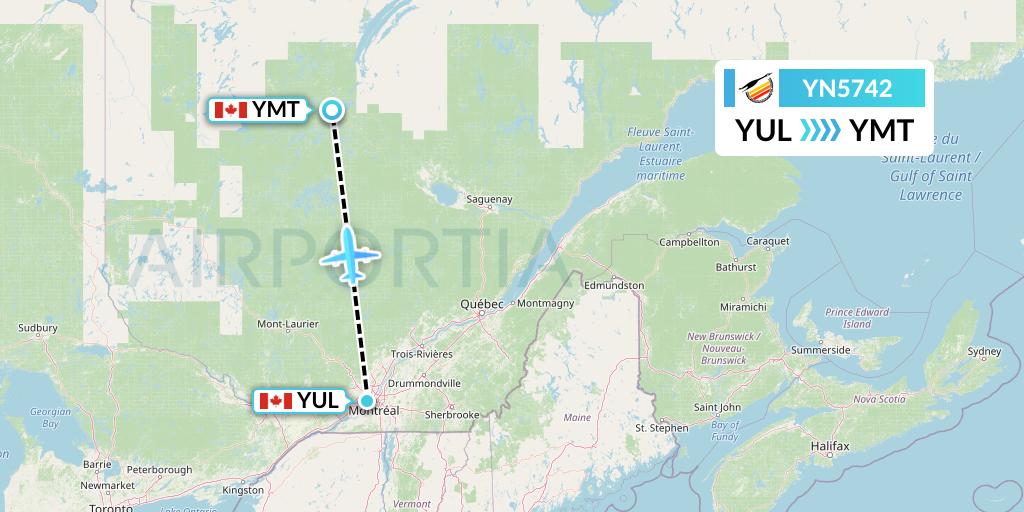 YN5742 Air Creebec Flight Map: Montreal to Chibougamau
