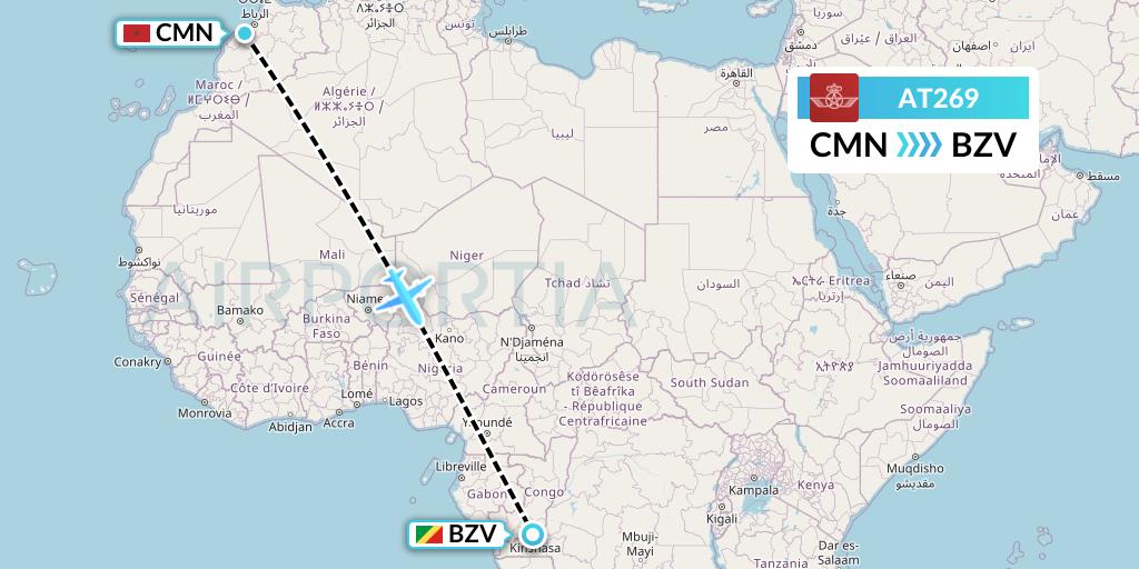 AT269 Royal Air Maroc Flight Map: Casablanca to Brazzaville