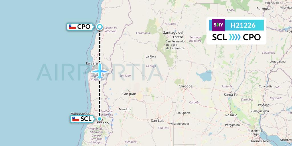 H21226 Sky Airline Flight Map: Santiago to Copiapo