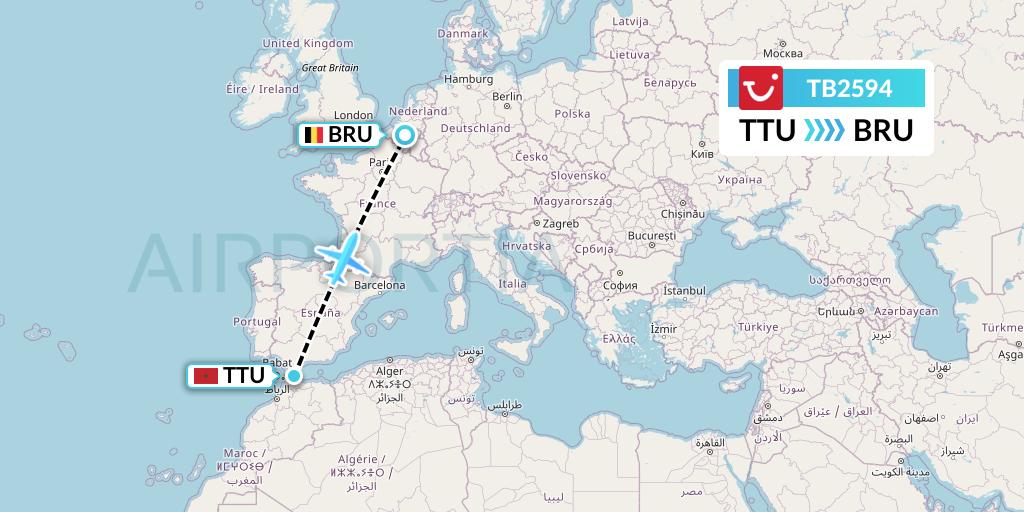 TB2594 TUI fly Belgium Flight Map: Tetuan to Brussels
