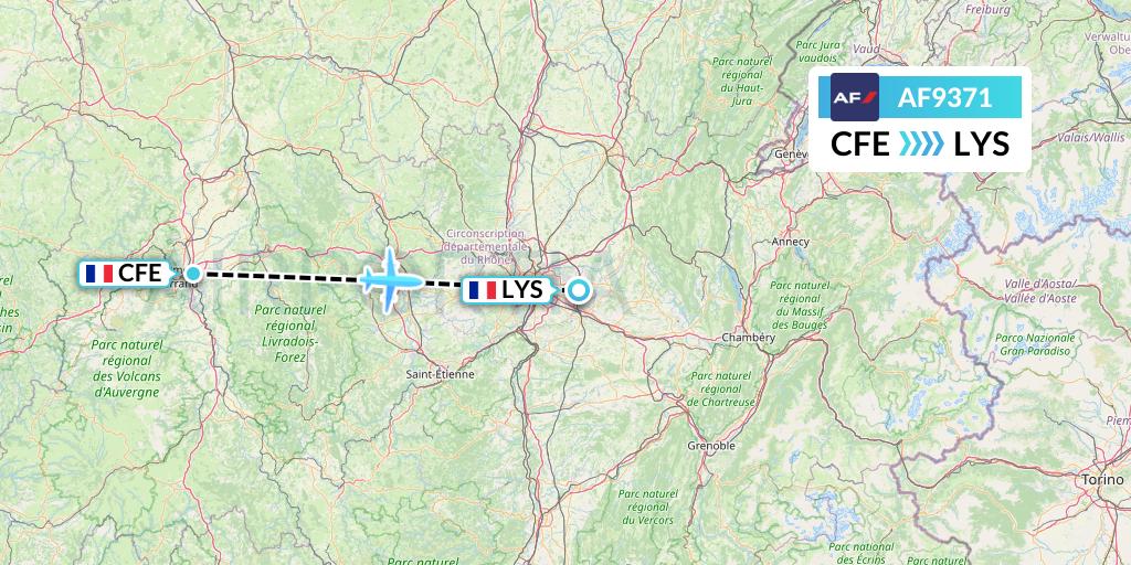 AF9371 Air France Flight Map: Clermont-Ferrand to Lyon