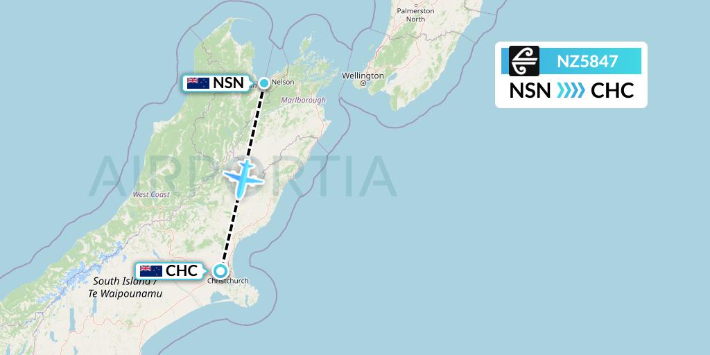 NZ5847 Air New Zealand Flight Map: Nelson to Christchurch