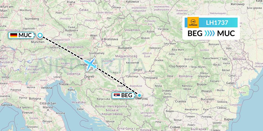 LH1737 Lufthansa Flight Map: Belgrade to Munich