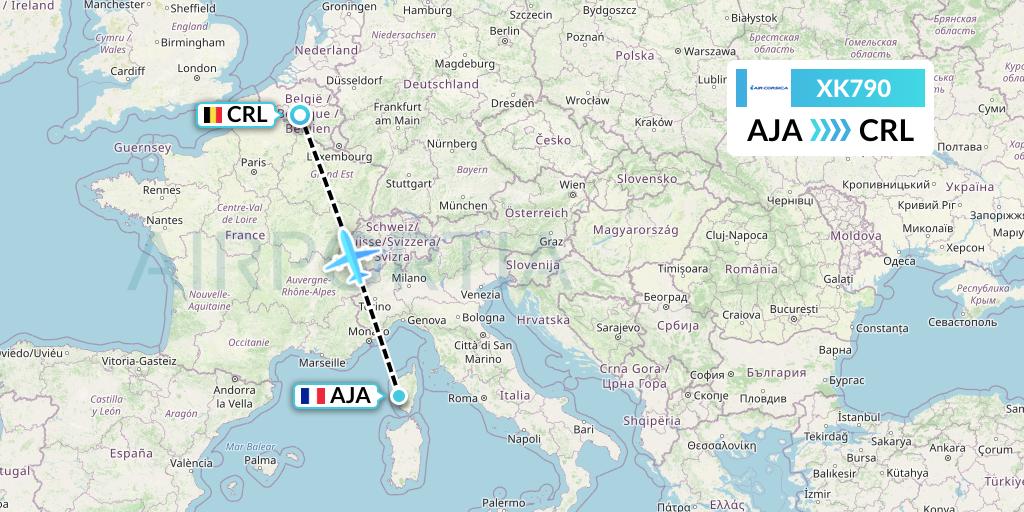 XK790 Air Corsica Flight Map: Ajaccio to Brussels