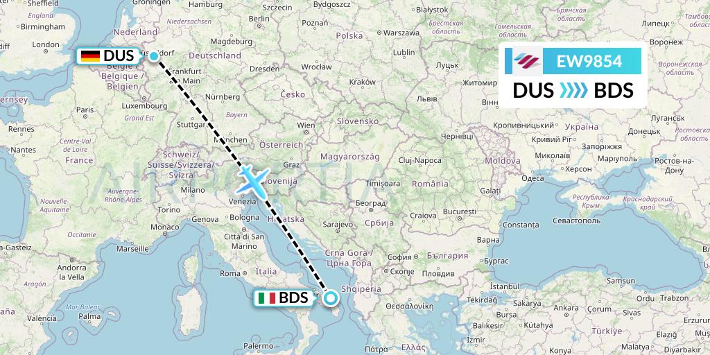 EW9854 Eurowings Flight Map: Dusseldorf to Brindisi