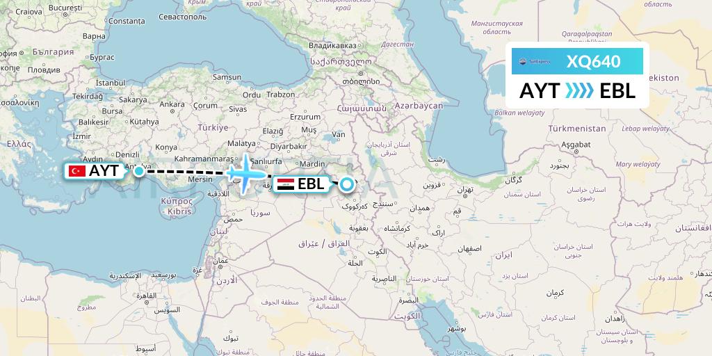 XQ640 SunExpress Flight Map: Antalya to Arbil