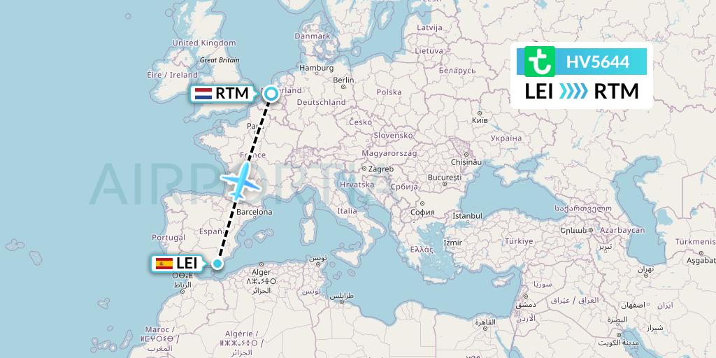 HV5644 Transavia Flight Map: Almeria to Rotterdam