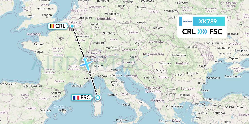 XK789 Air Corsica Flight Map: Brussels to Figari