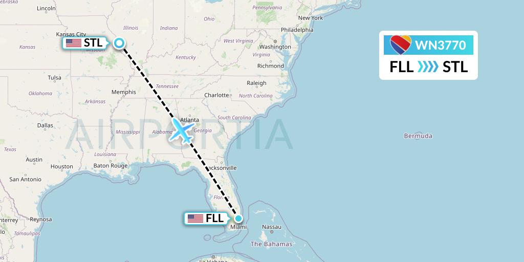 WN3770 Southwest Airlines Flight Map: Fort Lauderdale to St. Louis