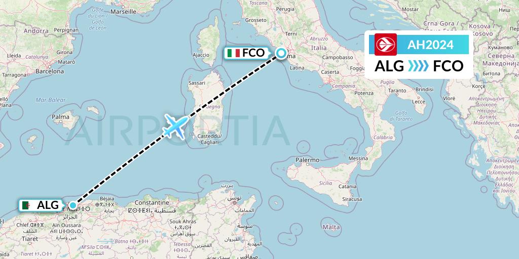 AH2024 Air Algerie Flight Map: Algiers to Rome