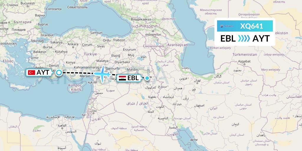 XQ641 SunExpress Flight Map: Arbil to Antalya