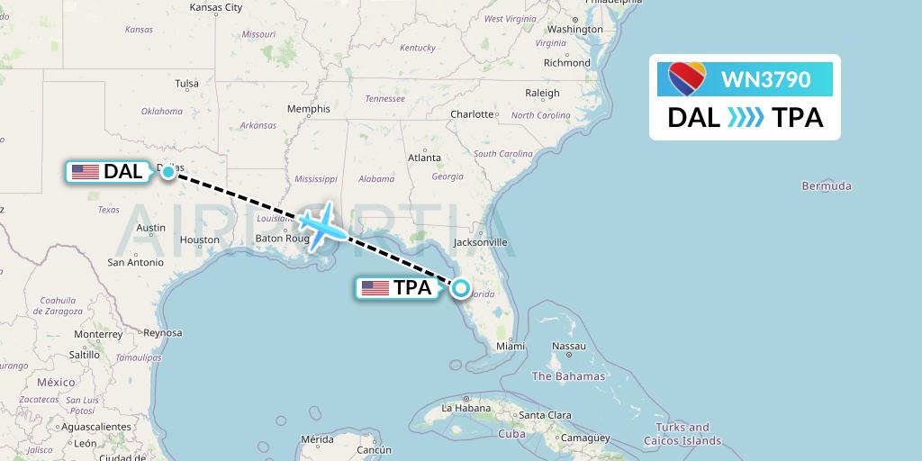 WN3790 Southwest Airlines Flight Map: Dallas to Tampa