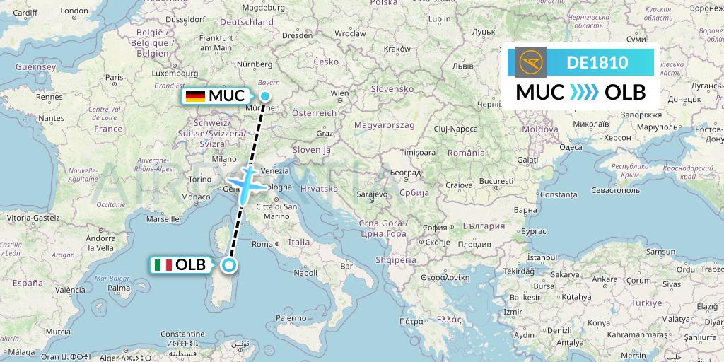 DE1810 Condor Flight Map: Munich to Olbia