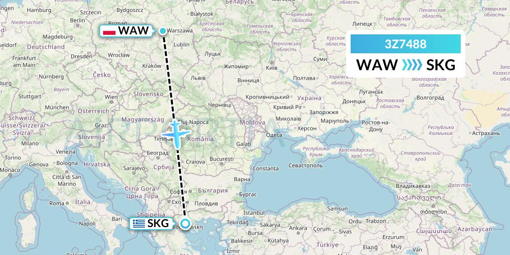 3Z7488 Travel Service Polska Flight Map: Warsaw to Thessaloniki