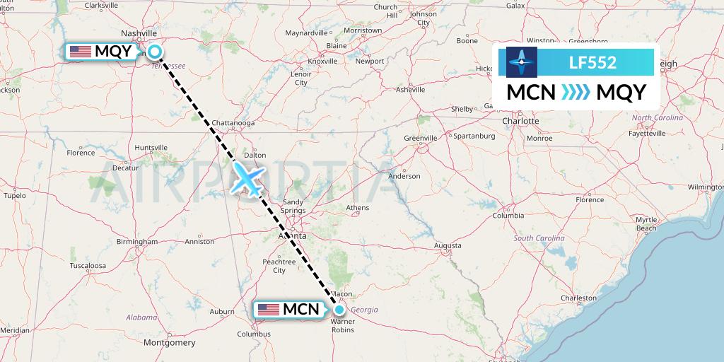 LF552 Corporate Flight Management Flight Map: Macon to Smyrna