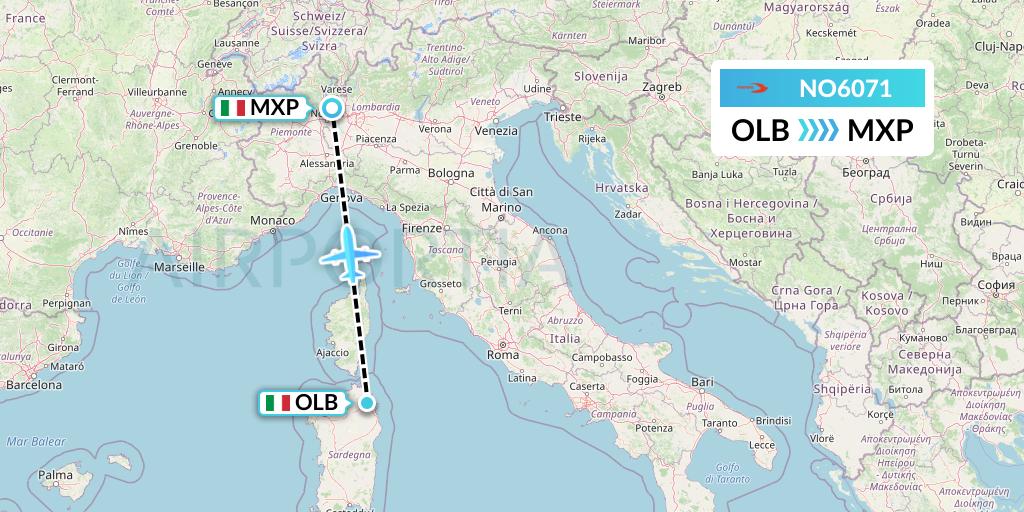 NO6071 Neos Flight Map: Olbia to Milan