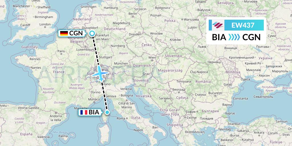 EW437 Eurowings Flight Map: Bastia to Cologne
