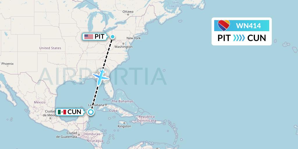 WN414 Southwest Airlines Flight Map: Pittsburgh to Cancun