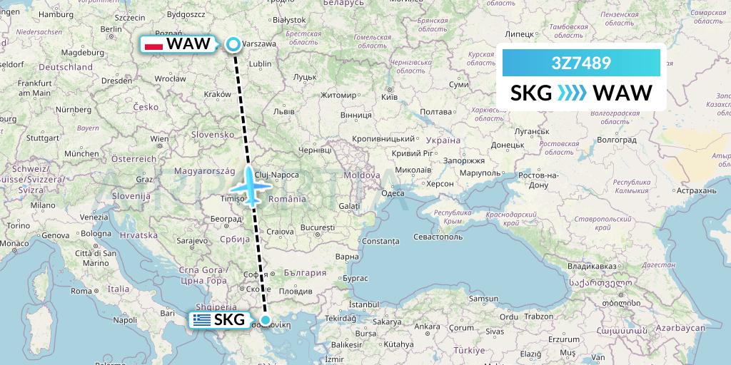 3Z7489 Travel Service Polska Flight Map: Thessaloniki to Warsaw