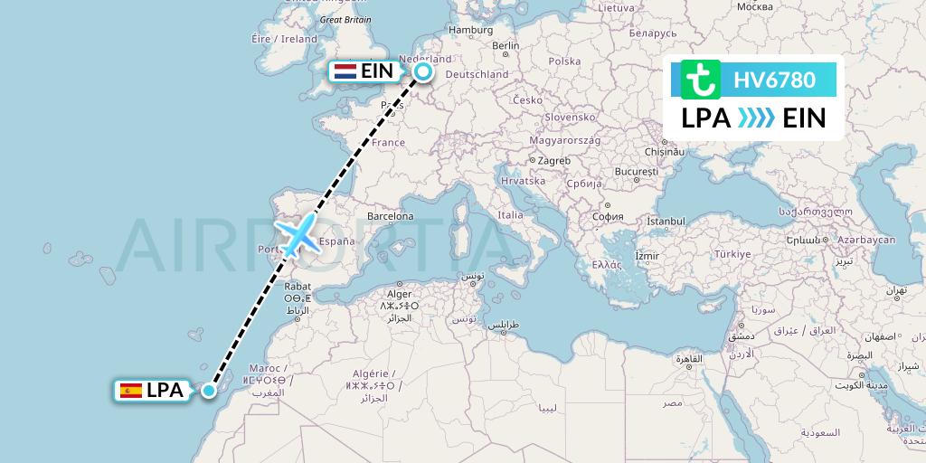 HV6780 Transavia Flight Map: Las Palmas to Eindhoven