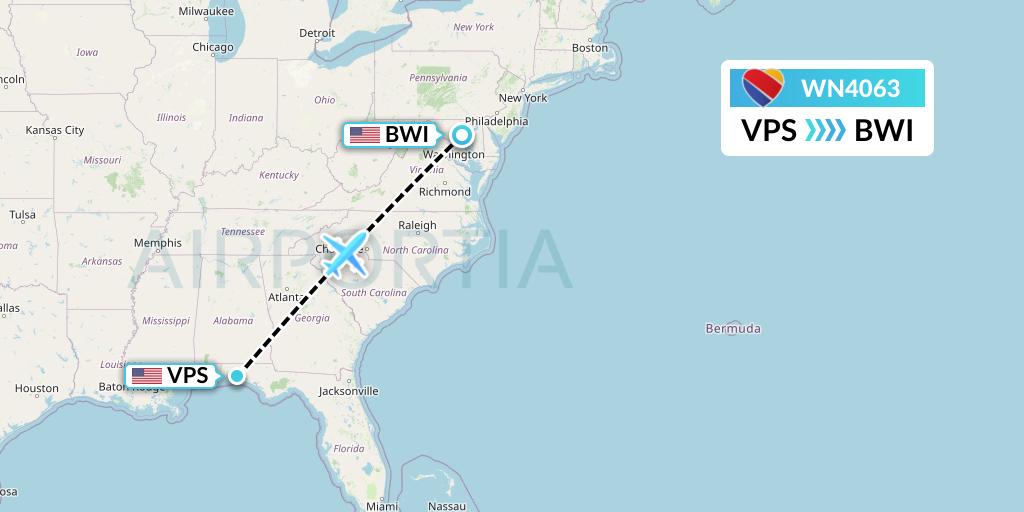 WN4063 Southwest Airlines Flight Map: Valparaiso to Baltimore