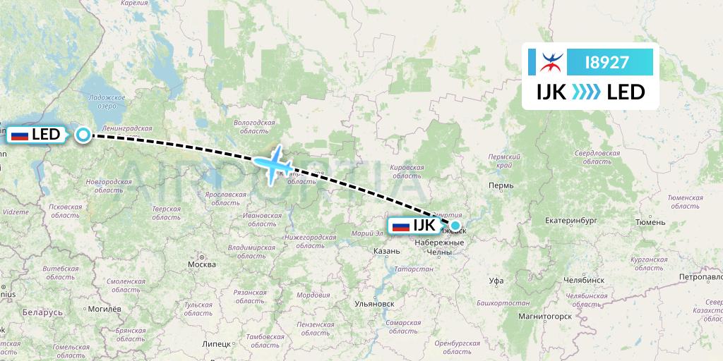 I8927 Izhavia Flight Map: Izhevsk to St. Petersburg