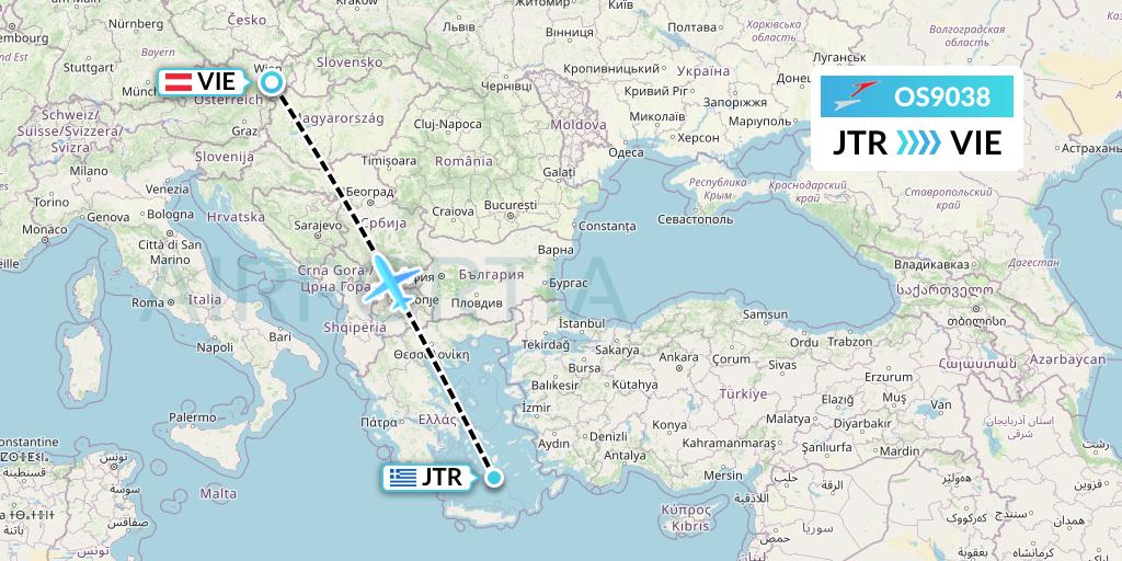 OS9038 Austrian Airlines Flight Map: Santorini to Vienna