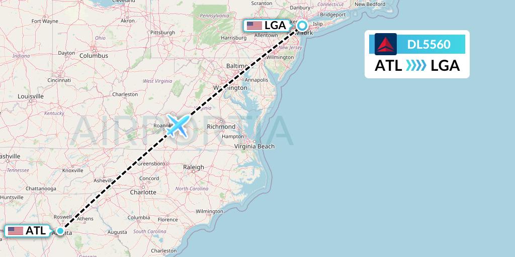 DL5560 Delta Air Lines Flight Map: Atlanta to New York