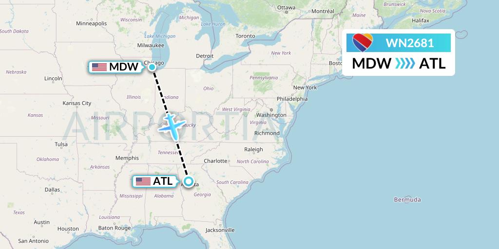 WN2681 Southwest Airlines Flight Map: Chicago to Atlanta